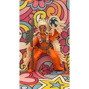Vintage JaRu Native American Indian Chief with Hatchet Orange Outfit 4.5"